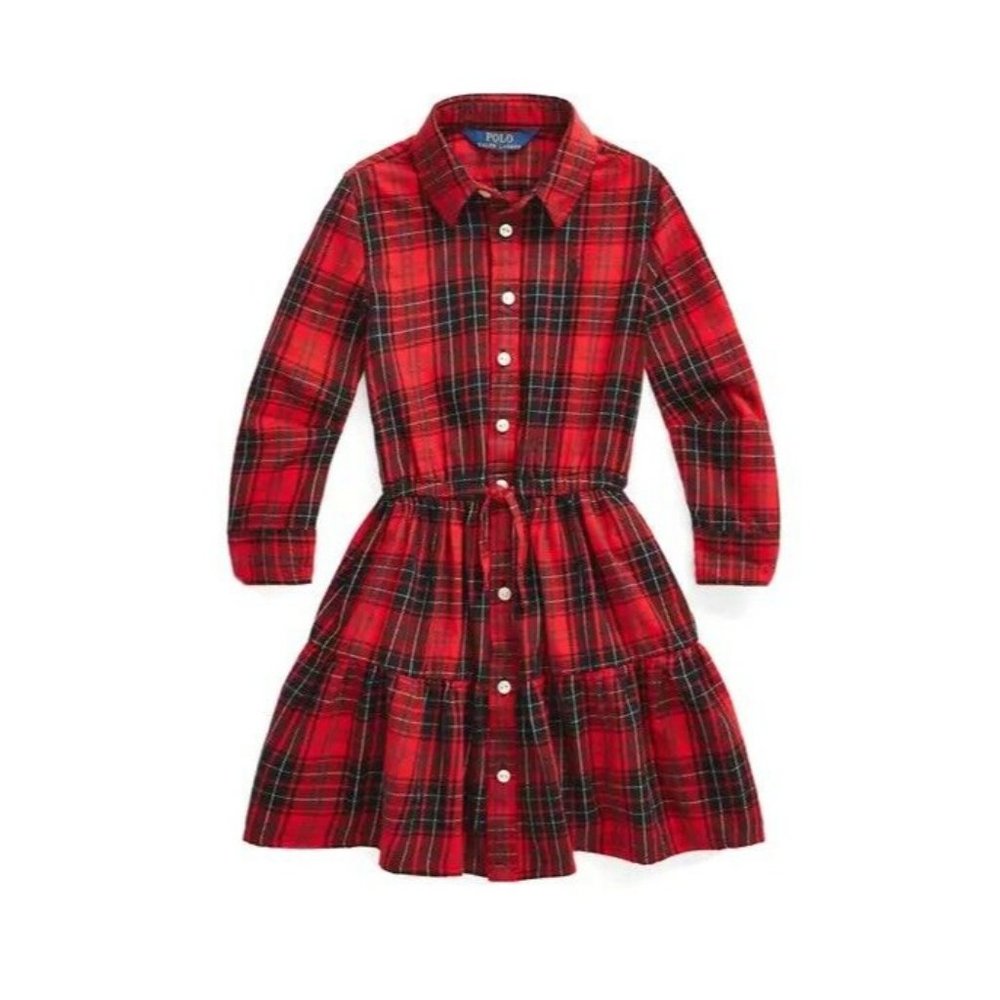 Polo Ralph Lauren Girls 4/4T Red Plaid Long Sleeve Twill Shirt Dress